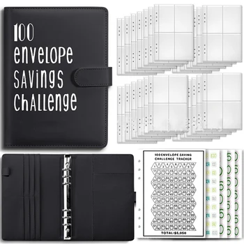 100 Плик предизвикателство класьор, A5 класьор, бюджетна книга с парични пликове, 100 пликове спестяване предизвикателство за спестяване 5,050