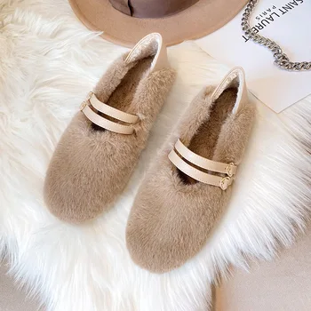 Casual Woman Shoe Loafers Fur Autumn Mixed Colors Slip-on Round Toe Female Footwear Fall Winter Slip On Big Size Dress Moccasin