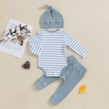 Бебе новородено момче памук облекло комплект райе гащеризон панталон 3 6 9 12 18 месеца бебе момче екипировки