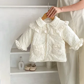 Зимни нови бебешки дрехи топли и плюшени удебелени дълъг ръкав мода кукла яка клип памук дълъг ръкав палто