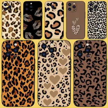 Моден леопард печат пантера телефон случай за iPhone 15,14,13,12,11 плюс, Pro, Макс, XR, XS, X, 7,8 плюс, SE, мини черен силиконов мек