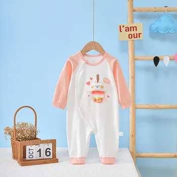 Неонатален бебе удобен памук карикатура печат едно парче катерене костюм пролет и есен катерене
