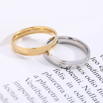 Неръждаема стомана прост 4 мм пръстен на едро мода сребърно покритие пръстен изключителна двойка сватбен пръстен бижута за мъже и жени
